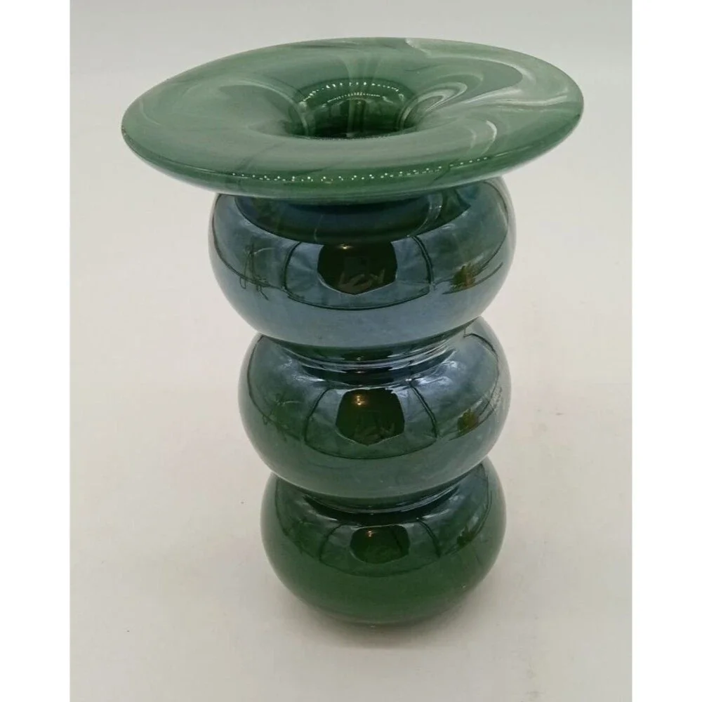 Anthropologie Bolla Borosilicate Green Glass Swirl 2 in 1  Candleholder Vase 6